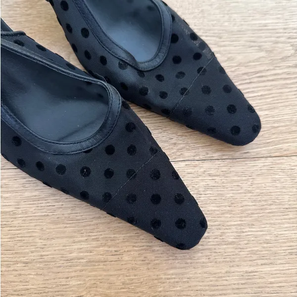 LPA Heels Slingback Pointed Toe Polka Dot Mesh Giulia Size US 6.5 Black - Image 2