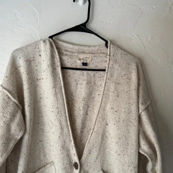 Universal Thread‎ Speckled Knit Cardigan Cream Long Sleeve Button Pockets S - Image 2