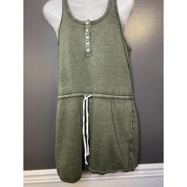 Aerie Romper Womens Medium Green Henley Sleeveless Drawstring Pockets Casual - Image 2
