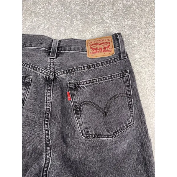 womens levis 501 button fly jeans 26x28 raw‎ hem Washed Black Gray - Image 7