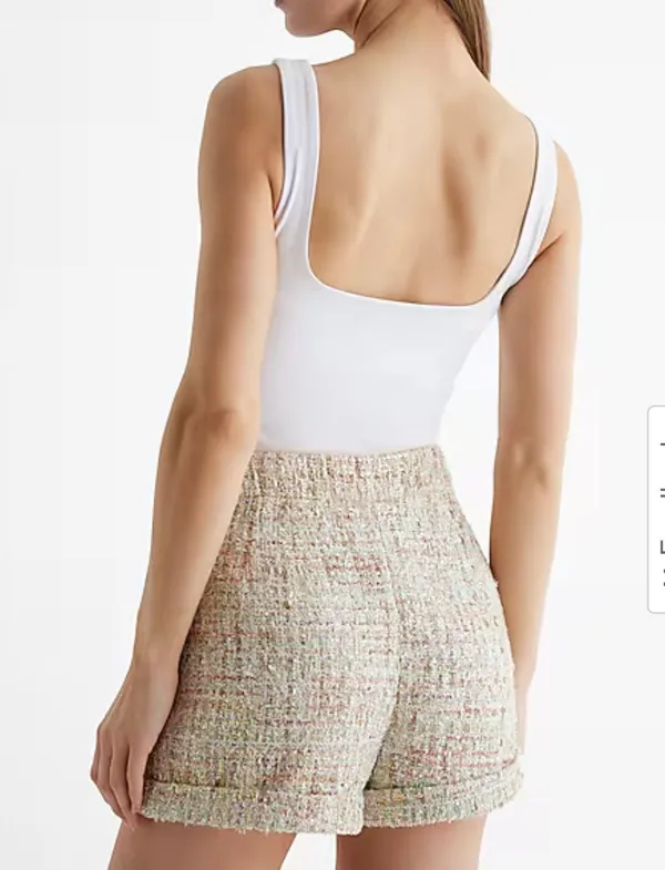 Express Sequin Tweed High Waisted Shorts - Image 2
