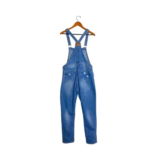 Vintage Y2K Straight Leg Distressed Medium Wash Denim Bib Jean Overalls Size S - Image 3