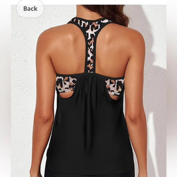 leopard print swim tank bra size Medium in black new - Image 4