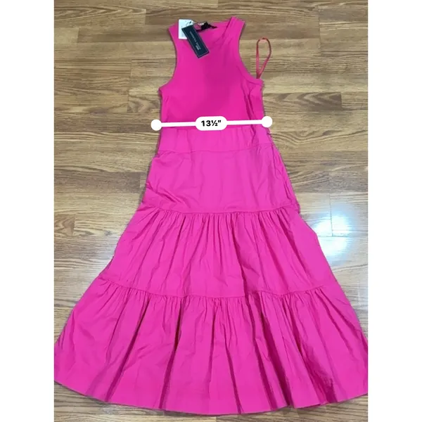 Veronica Beard Austyn Hot Pink Tiered Pima Cotton Midi Designer Chic Dress XS - Image 6