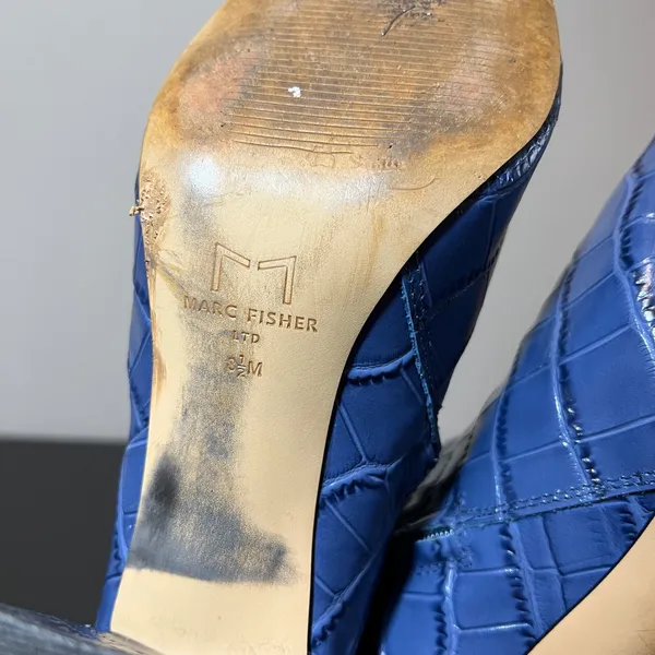 Marc Fisher LTD Blue Croc Embossed Pointed Toe Block Heel Ankle Boots Size 8.5 - Image 7