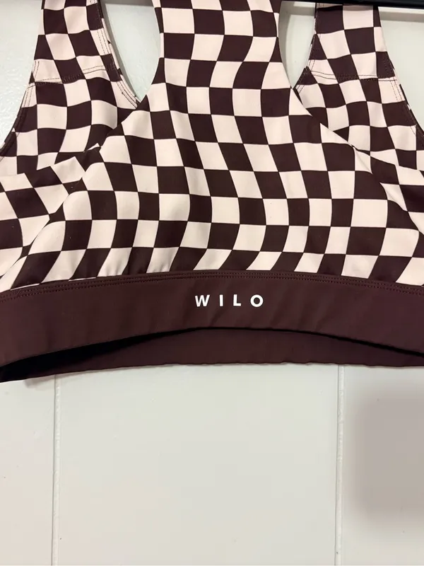 WILO The Label Checkered Sports Bra Brown Cream Racerback Size L - Image 9