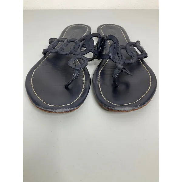 Boden‎ Womens Navy Blue Leather Interlocking Circle Thong Flat Sandals Size 41 - Image 4
