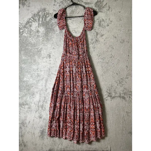 MISA Los Angeles Smocked Tiered Midi Dress Paisley Boho Cottagecore Size Small - Image 3