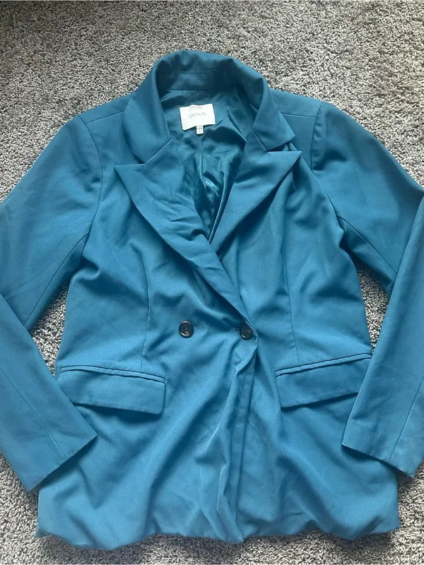 Greylin Teal-Blue Double-Breasted Relaxed Blazer - Image 4