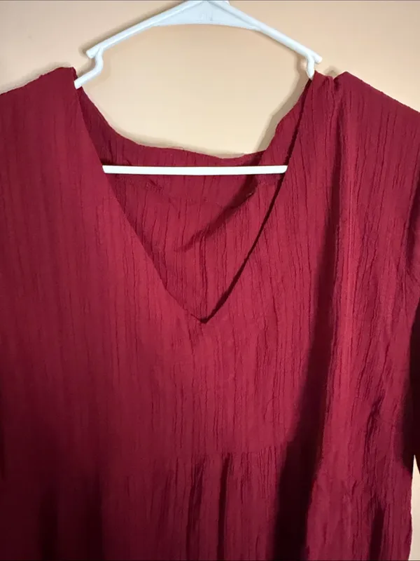 Women's V-Neck Short Sleeve Tunic Dress - Deep Wine - Image 4