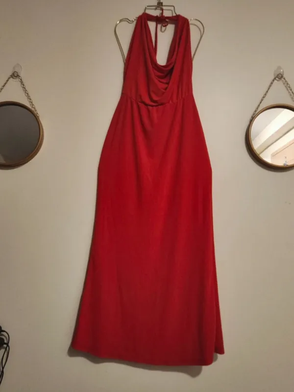 Zara Red Cowl-Neck Halter Maxi Dress - Image 4
