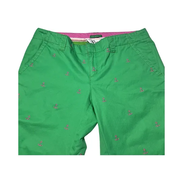 Lilly Pulitzer Green Anchor Embroidered Palm Beach Fit Wide Leg Crop‎ Pants 4 - Image 3