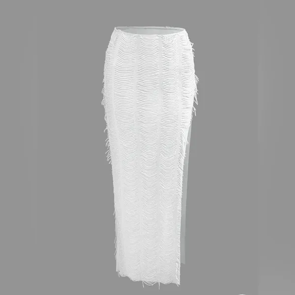 Micas Distressed V-neck Cap Sleeve Crop Top And Slit Maxi Skirt Set - Image 4
