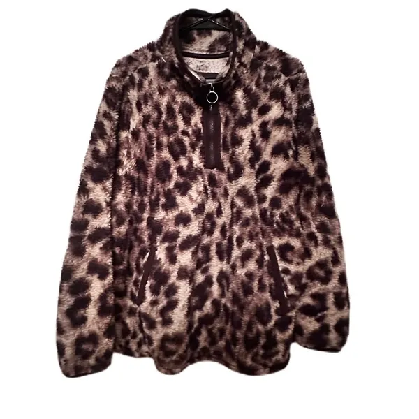 Cozy Sherpa Womens Leopard Print Fuzzy Fleece Pullover Half Zip Women Jacket XXL - Image 9