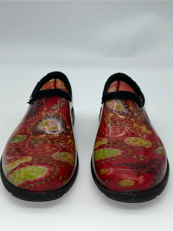Sloggers Women's Waterproof Garden Slip On Clog Shoes in Red Paisley Print-Sz 7 - Image 5