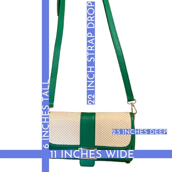 Divina Firenze Emerald Green Leather And Cream Rattan Crossbody Bag - Image 15