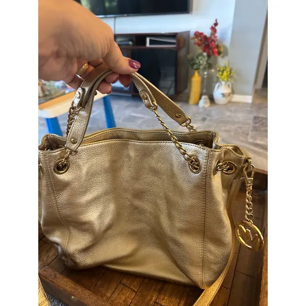 Michael Kors Jet Set Leather Hobo Shoulder Bag‎ Purse MK Charm Chain NWOT - Image 15