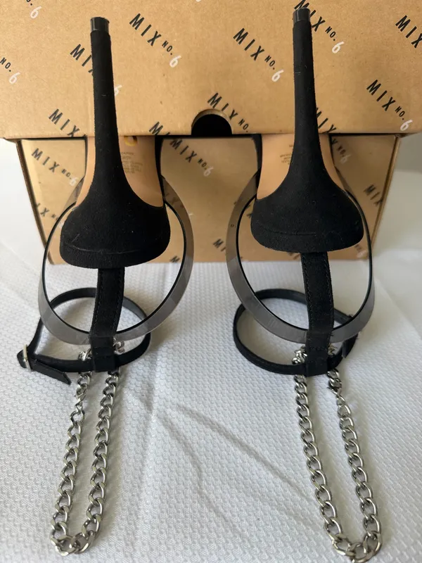 Mix No.6 Black Chain & Suede Ankle Strap Heels - Image 4