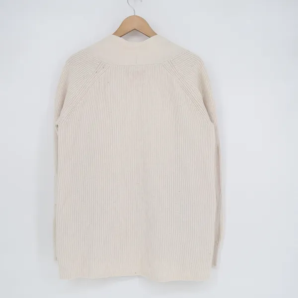 LOFT Womens Ribbed Open Front Cardigan Sweater Cream Ivory Cotton Wool Blend M - Image 7