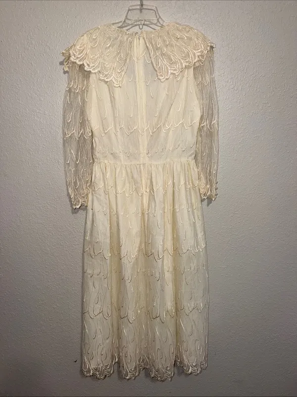 vintage 1980s cream lace midi dress romantic, Victoriana-inspired aesthetic - Image 2