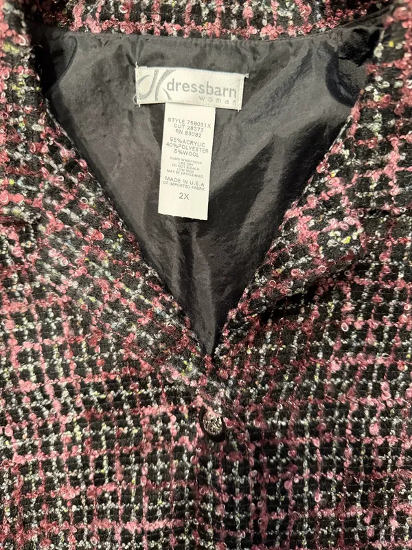 Dress Barn pink and Black Tweed Blazer size 2X - Image 2