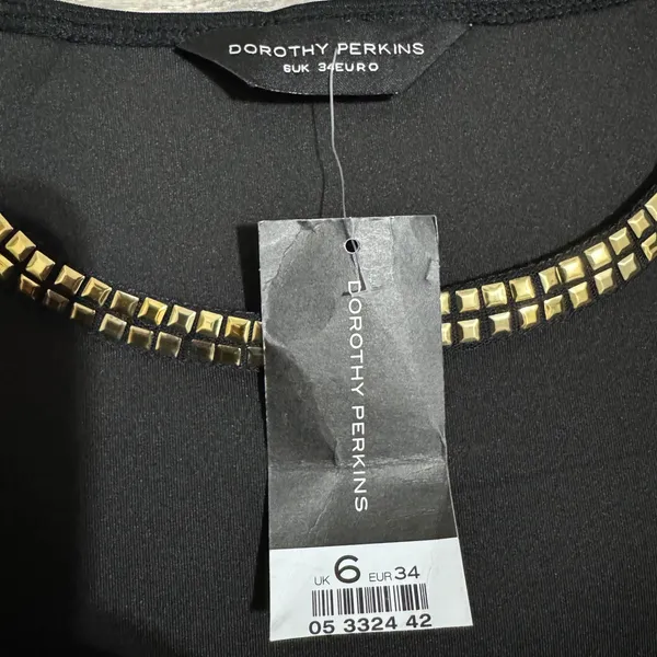 New Dorothy Perkins Black Peplum Top Gold‎ Studded Neckline Hem Women Size XS - Image 6