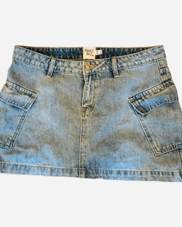 Princess Polly Denim Mini Skirt Cargo Low Rise Blue Sexy Western M 8 - Image 2