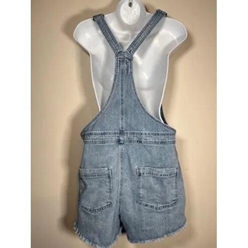 AERIE Denim Shortalls Med Blue Light Wash Raw Hem Boho Summer Overalls Y2K Beach - Image 6