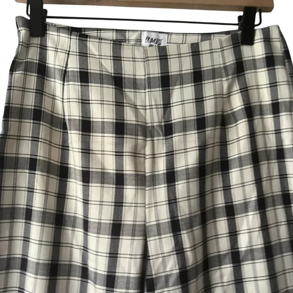 Princess Polly Euros‎ Plaid Wide Leg Trousers Pants Size 6 Black Cream Checkered - Image 3