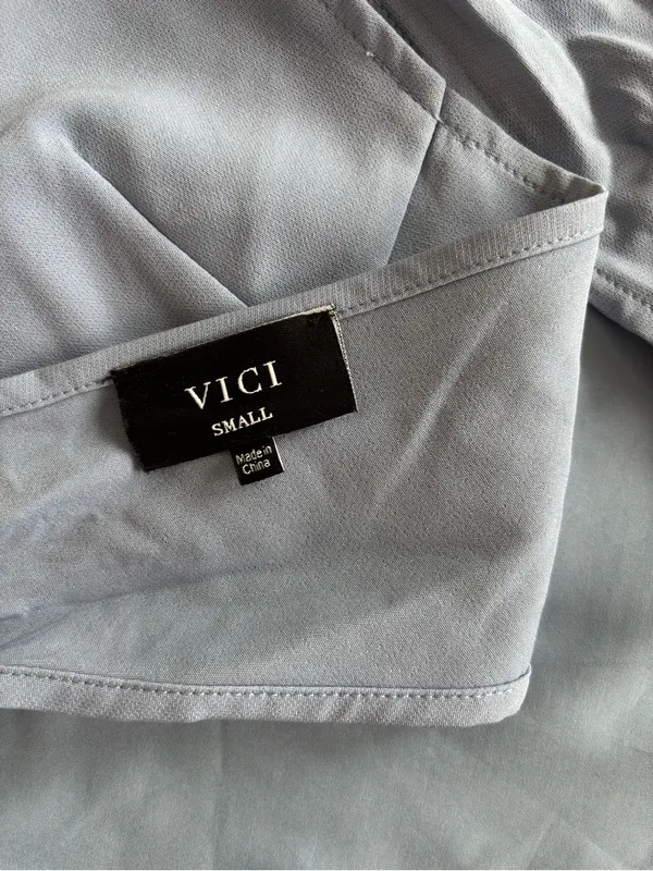 Vici Pale Blue Halter Bandana Crop Top with Braided Ties - Image 5