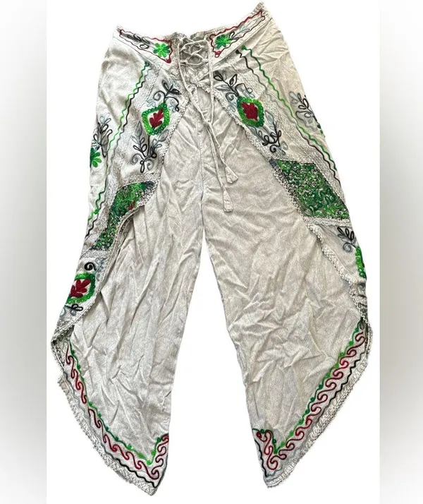 Elegant Embroidered Wide Leg Pants 100%viscose NWOT - Image 6