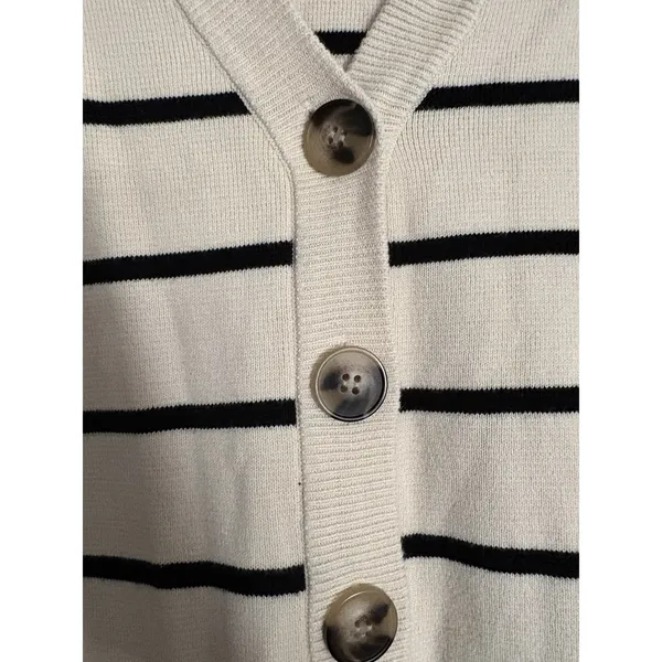 Selected Femme Striped Cardigan XS Beige Black Button‎ Front Organic Cotton - Image 3