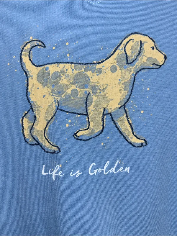 Life Is Good Blue L/S Tee Shirt V Neck With Life Is Golden On Front Size Small - Image 3