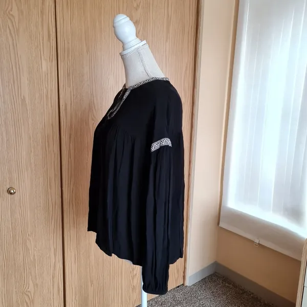 Madewell Blouson Sleeve Top Blouse Peasant Pirate Boho Black Flowy Longsleeve - Image 7
