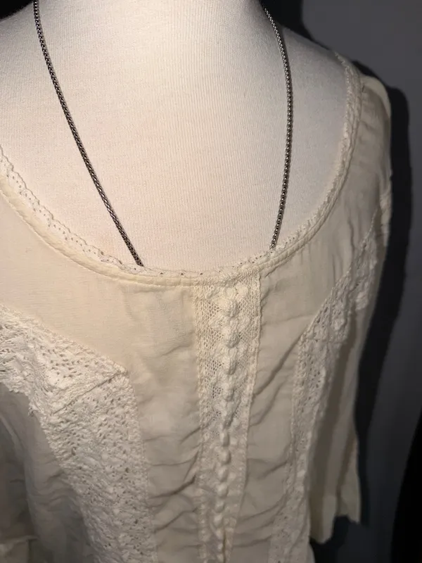Free People 100% Cotton Cream Lace-Trim Bohemian Tunic - Image 4