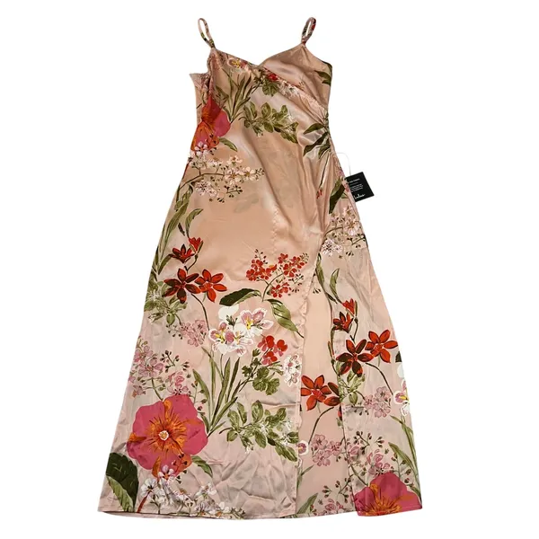 NEW Lulus Remarkable Entrance Pink Floral Print Satin Midi Dress Size S Party - Image 4