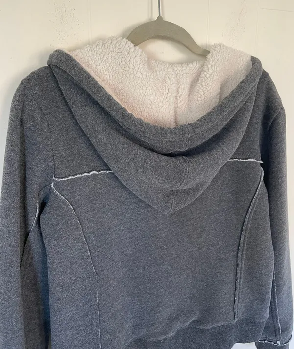 Roxy grey hooded zip up Peacoat style jacket Sherpa lined Women’s size medium - Image 7