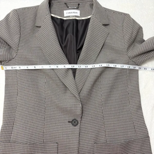 Calvin Klein Notch collar Women's‎ Checkered Blazer Size 6 - Image 8