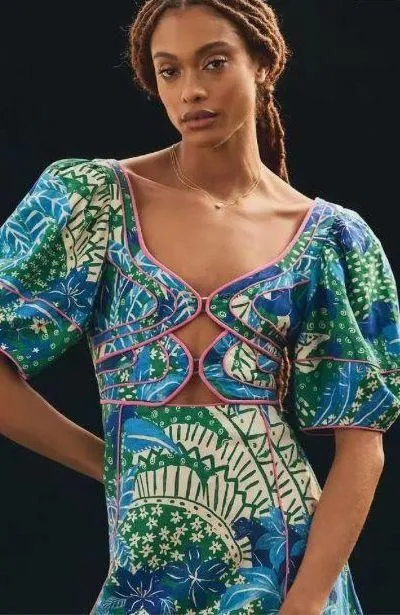 Jungle Panther Puff-Sleeve Cutout Dress - Image 3