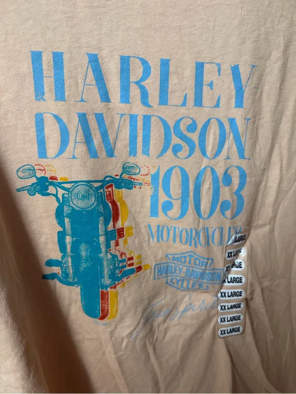 Schaeffer’s Harley-Davidson 1903 Graphic Tee - Peach with Blue Print size xl - Image 2