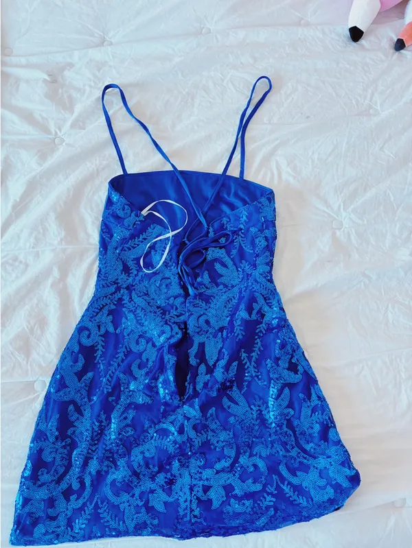 Blue Lulus Dress Mini Sequin Royal Blue - Image 2