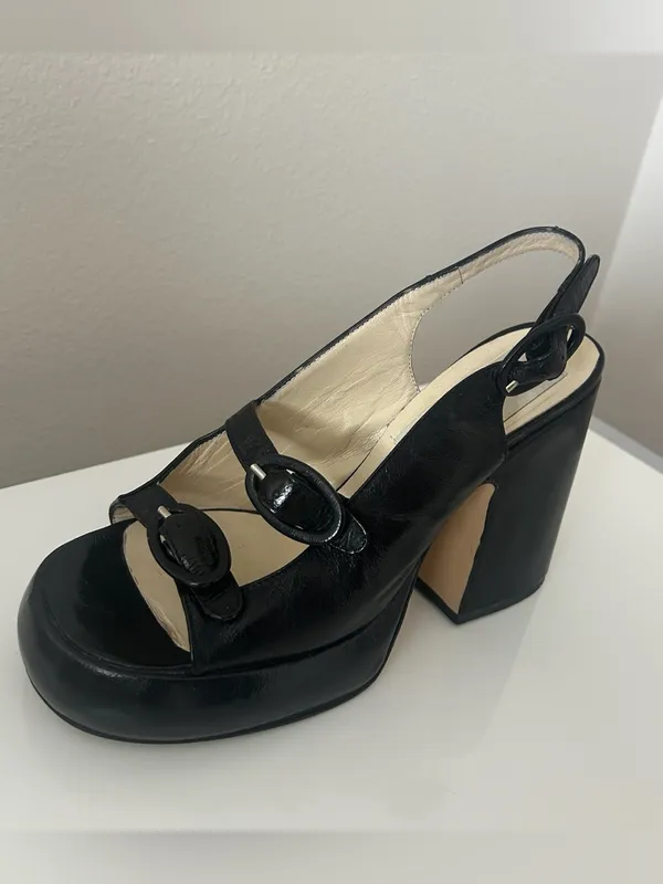 Leather Platform Slingback Block Heels size 38 Black - Image 12