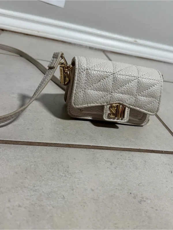 Steve‎ Madden Women Beige/White Quilted Mini Micro Crossbody Bag Charms. - Image 6