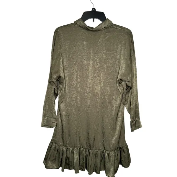 Zara Womens Dress Shirt Mini Collared Long Sleeve Satin Ruffled Hem Green XS NWT - Image 8