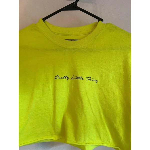 Pretty Little Thing Neon Yellow Cropped T-Shirt Womens Size 8 100% Cotton Casual - Image 2