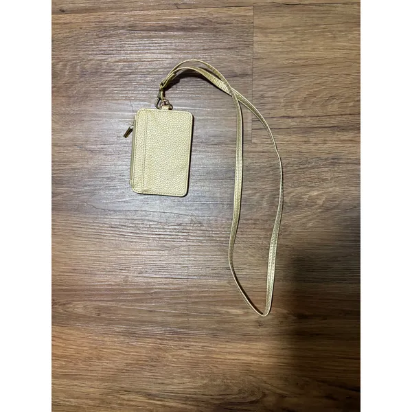 Metallic Gold Lanyard Wallet ID Holder Zipper Pocket Card Slot Slim Neck Strap - Image 4