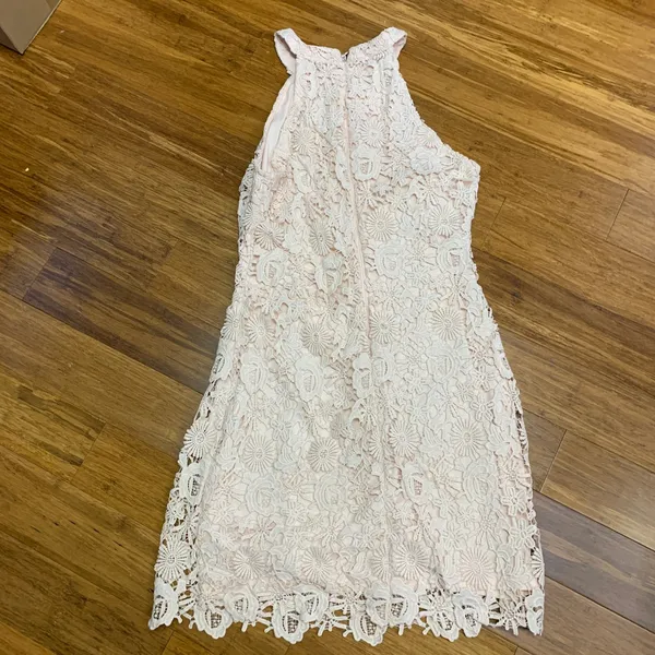 Lulus Pink Lace Halter Neck Sheath Dress Midi Sleeveless Women's‎ Size Medium - Image 4