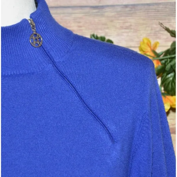 Designers Original Luxe 360 Ladies Blue Mock Neck Sweater Size XL Shoulder Zip - Image 3