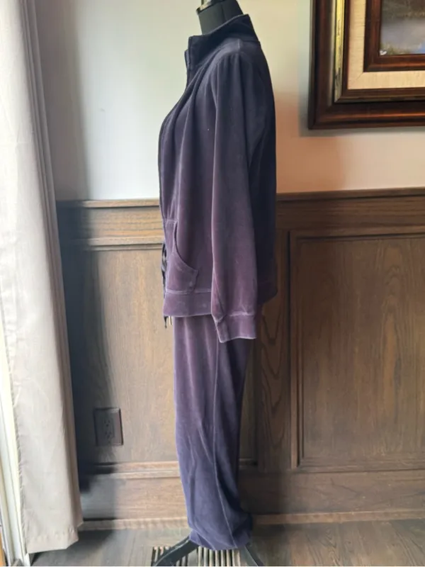 Exertek Navy Blue Velour Tracksuit Set Y2K Lounge Jacket Pants small - Image 4
