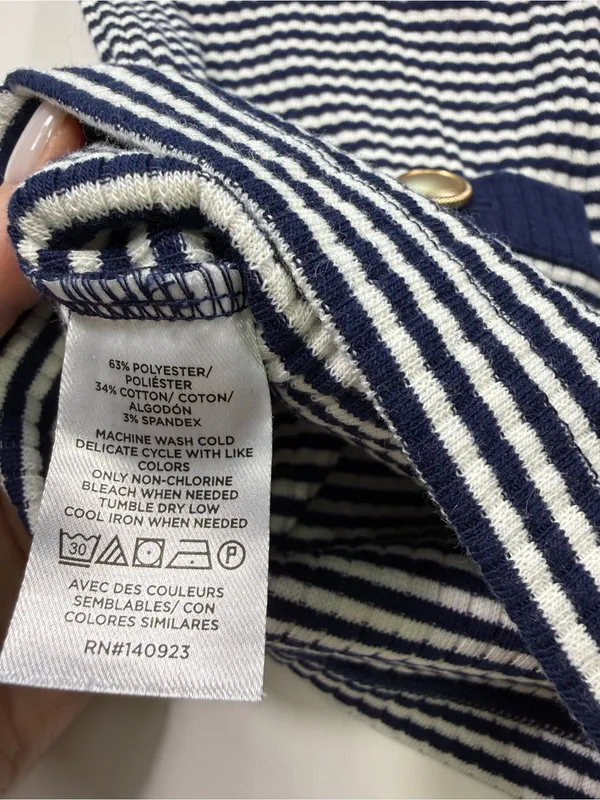 LOFT Navy and White Striped Cardigan with Gold Buttons - Image 7